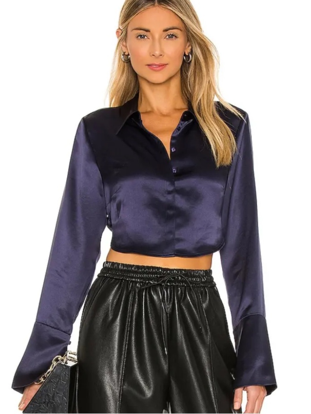 L’Acadamie Zoe Navy Blue Satin Top size Small $178